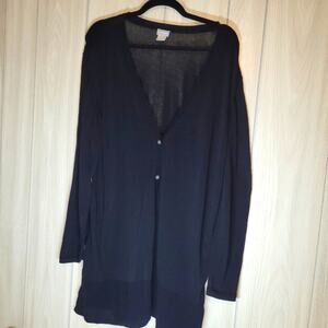 Chicos Womens Long Sleeve Duster Cardigan Sweater Black Size XL Summer Romance